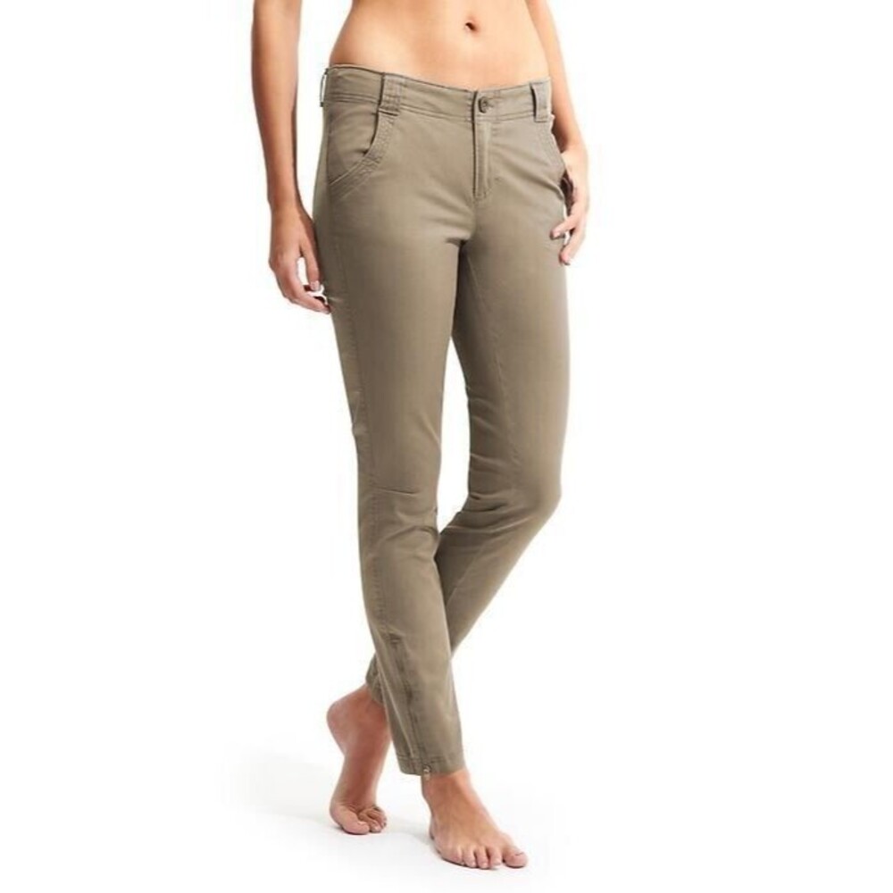 Athleta Organic Cotton Zipper Ankle Pants Womens 2 Tan Skinny Leg Stretch